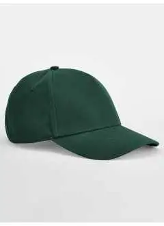 100% algodón orgánico . Gorra de 5 paneles de algodón orgánico certificado OCS, ojales de ventilación cosidos, cierre con hebilla tri-glide. Talla única. Etiqueta rasgable.