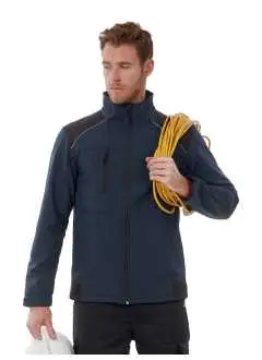 100% microfibra de poliéster. Chaqueta Softshell rip-stop de triple capa con membrana transpirable con micro agujeros, cortaviento e impermeable. Ribete reflectante en la parte delantera y trasera para una mayor visibilidad. Tejido resistente y ergonómico, incluyendo las mangas, puños ajustables, 5 amplios bolsillos multiusos.