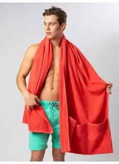 100% coton. Serviette idéale pour les transats. Trois poches pratiques, convenant à la broderie.
