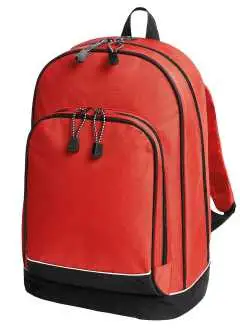 Poliestere 600d. Scomparto principale, tasca frontale con cerniera con elementi organizer, scomparto per lettore MP3 con apertura per le cuffie, schienale e tracolla imbottiti