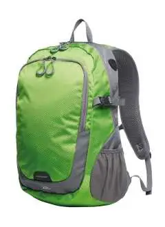 100% poliestere 420d & ripstop. Zaino con ampio vano principale interno con zip, cinghie laterali di attacco, tasca anteriore a zip con due scomparti inseribili, strisce catarifrangenti anteriori, scomparti retinati laterali. Dimensioni: 34 x 49 x 18.5 cm, capacita': 22 litri, area di stampa: 14 x 22 cm.
