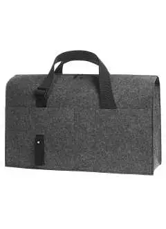 Fieltro de polyester recyclé. Organizador muy equipado, compartimiento principal con cremallera doble, dos presillas para fijar varios accesorio, varios bolsillos a inserción internos y externos, bandoleras reglables.