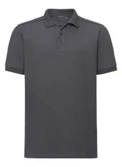 95% cotone 5% lycra. Polo da uomo con struttura a nido d'ape, polsini a coste, spacchetti laterali con fettuccia a spina di pesce. (Col. LX 88% cot. 7% vis 5% Lycra -  Col. 30 205g/m).