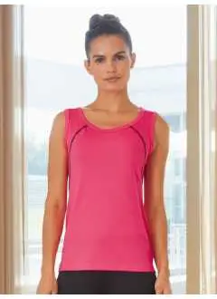 100% poliéster. Camiseta tecnica sin mangas mujer, tejido exterior: (130 g/m²), respirable, ligera y comoda, costuras en contraste, corte ligeramente entallado.
