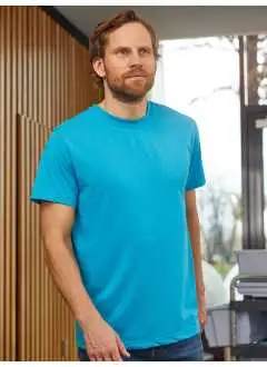 50% algodón, 50% poliéster. Camiseta de trabajo hombre, tejido exterior: (160 g/m²). Muy resistente, cuello redondo, lavable a 60° C, con elastan.