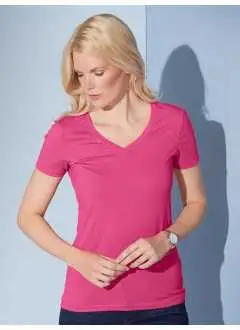 95% algodón, 5% elastán. camiseta mujer cuello a V, mangas cortas, tejido exterior: (170 g/m²).