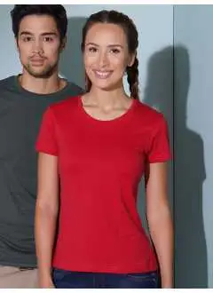 100% cotone. T-shirt slim-fit collo rotondo Single jersey che non si stringe e mantiene la sua forma.Forma slim-fit con cuciture laterali. Collo 1:1 bella nervatura, Forma avvitata. Tessuto esterno (160 g/m²): Manica corta, Donna, Collo rotondo.