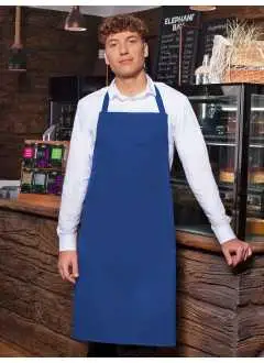 65% polyester, 35% coton. Tablier à bavette Basic. 215 g/m², tablier à bavette avec sangles du meme tissu, avec coutures renforcées, your de cou env. 60 cm. Lavable à 60°C. Taille unique. Mesures: 75 x 100 cm (largeur x longueur).