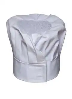 100% cotone (tessuto esterno), 100% poliestere (inserto). Cappello da chef con fermaglio in velcro regolabile, parta alta in mesh - 21 cm altezza. Lavabile a 60°C. 230 g/m².