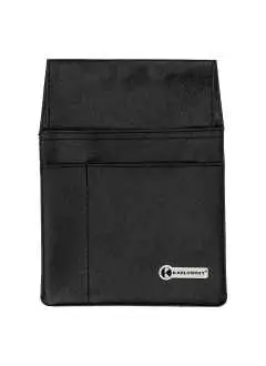 Material: poliéster. Funda para camareros multifuncional y resistente, 1 amplio compartimiento principal, 1 bolsillo para bloc de notas o móvil, 1 compartimiento para bolígrafos, correa (6 cm). Dimensiones: 16 x 22 cm.