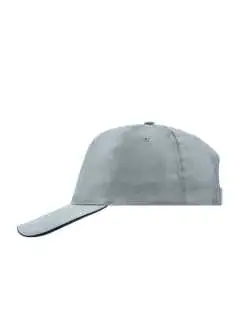 100% cotone. Promo Cap a 5 pannelli con sandwich a contrasto Pannelli frontali leggermente laminati, 4 fori di aerazione imbastiti, 6 cuciture sulla visiera, Chiusura in velcro, Fascetta tergisudore in cotone, Velcro, policromo, Sandwich.