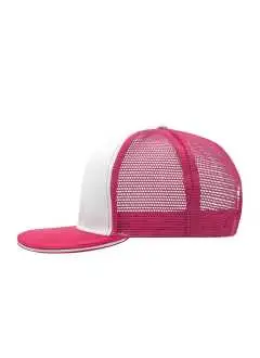 100% polyester. Forme 'profil haut tendance, Visière plate avec autocollant et 6 surpiqûres décoratives, 6 panneaux, Panneaux frontaux renforcés, Agréable à porter grâce à la bande de transpiration ouatée, Fermeture 'click & snap' pour réguler la taille.