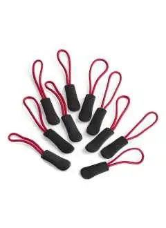 100% poliestere. Ganci con struttura antiscivolo, 10 estrattori zip per set. Dimensioni: 1x7 cm.