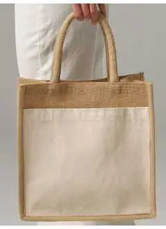 Cotton Pocket Natural Starched Jute Midi Tote